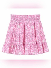 Vineyard Vines Janie Cotton-Modal Smocked Tiered Mini Skirt Gemma Floral Pink L