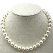 Faux White Pearl Chocker Necklace w/ Adjustable Gold Tone Chain Hook Clasp 15"