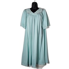 Vintage Nylon Lace and Mesh Grandma Nightgown Women's L/XL Tiny Roses Turquoise