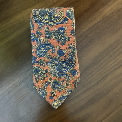 Gianluca Isaia Men's Burnt Orange Silk 7 Fold Paisley Neck Tie Made in Italy