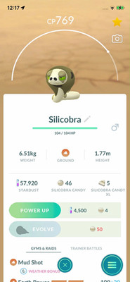Pokemon GO Silicobra Regional Pokemon. Instant=20k
