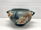 Rare Blue Roseville Pottery Vase Flowers 2 Handles 665-5 Art Nouveau