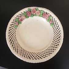 Vintage Capodimonte Style Lattice Weave Pink Roses Canap Plate Wall Decor Italy