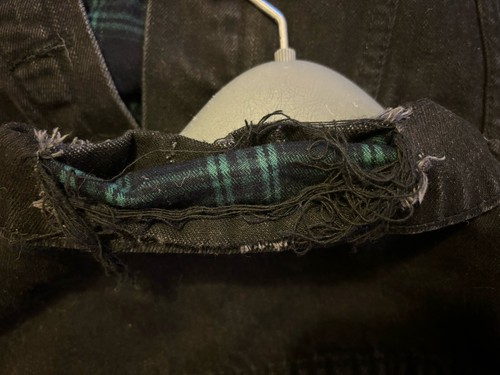 MNML Black Denim Jacket Distressed Flannel Lined Men’s Large See Photos - 第 5/5 張圖片
