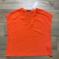 Emery Rose Womens Short Dolman Sleeve V-Neck Boxy Top Size XL Orange