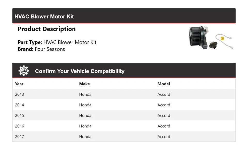 Kit de motor soplador de climatización para Honda Accord 2013-2017 4 estaciones 2014 2015 2016 Foto 2 de 3