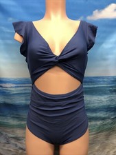 NWT Cupshe Womens One Piece Swimsuit Large Powder Blue Ruffle Sleeves.