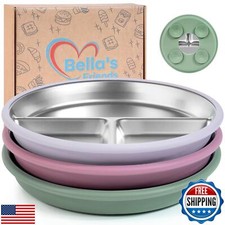 Bella's Friends Stainless Steel Kids Plates 8" Suction Plate for Baby,3 Packs