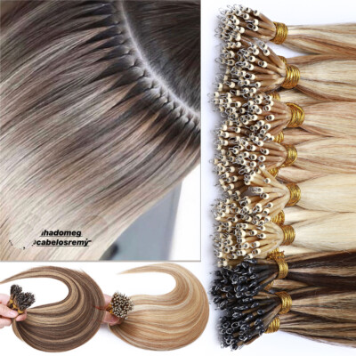 Ombre 100% Human Remy Hair Extensions Nano Ring Micro Beads Tip Thick Full Head