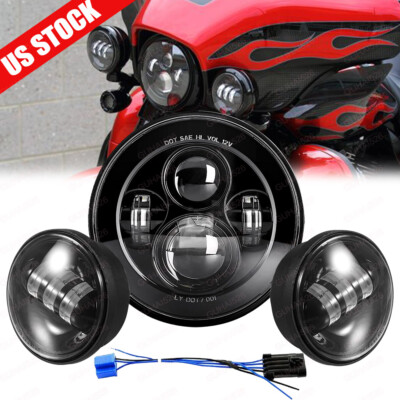 7'' LED Headlight with DRL+ 2x 4.5'' 30w Fog Light Passing Lamps Fit Motorcycles