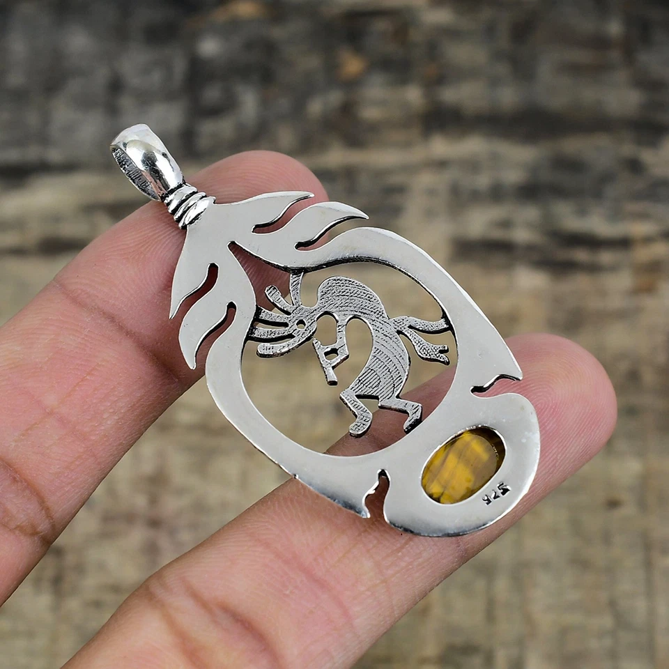 Tigre Occhio Artigianale 925 Argento Sterling Ciondolo Gioielli Per Natale Gifts - Immagine 4 di 4