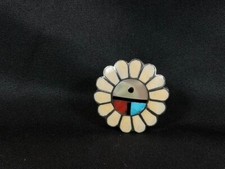 Vintage Navajo Handmade Turquoise Ring Black Onyx, Mother of Pearl Size 6