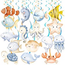 Ocean Animals Hanging Swirls Under The Sea Party Marine Decorations 20 Pack