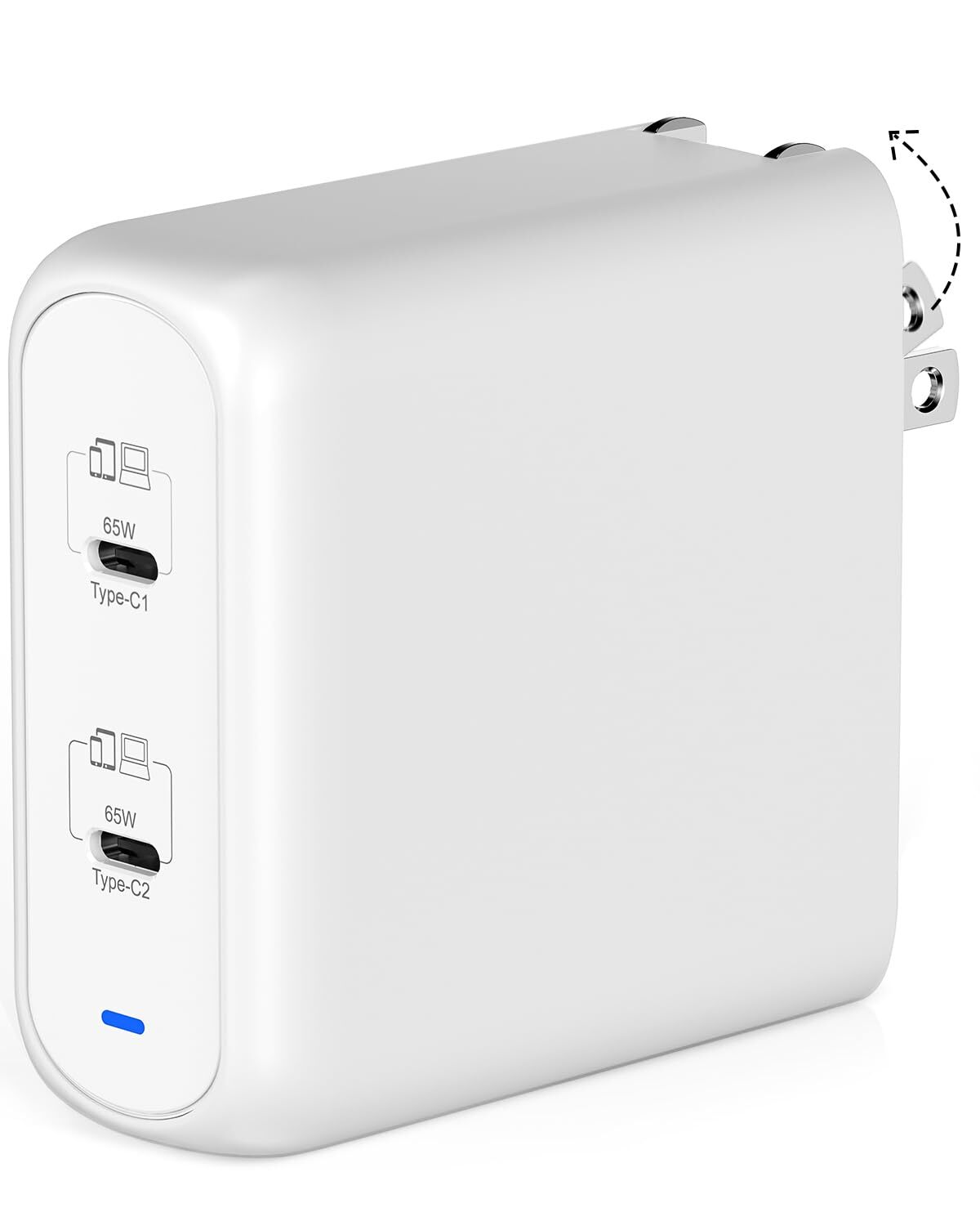 130W GaN USB C Fast Charger Dual Port Foldable Compact 65W Wall Adapter for MacBook iPhone Samsung