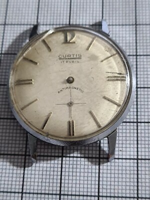 Montre Mécanique CURTIS AXE Pour Pièces - Balancier Cassé, Vendue En L'état, Mouvement Manuel, Boîtier Chrome