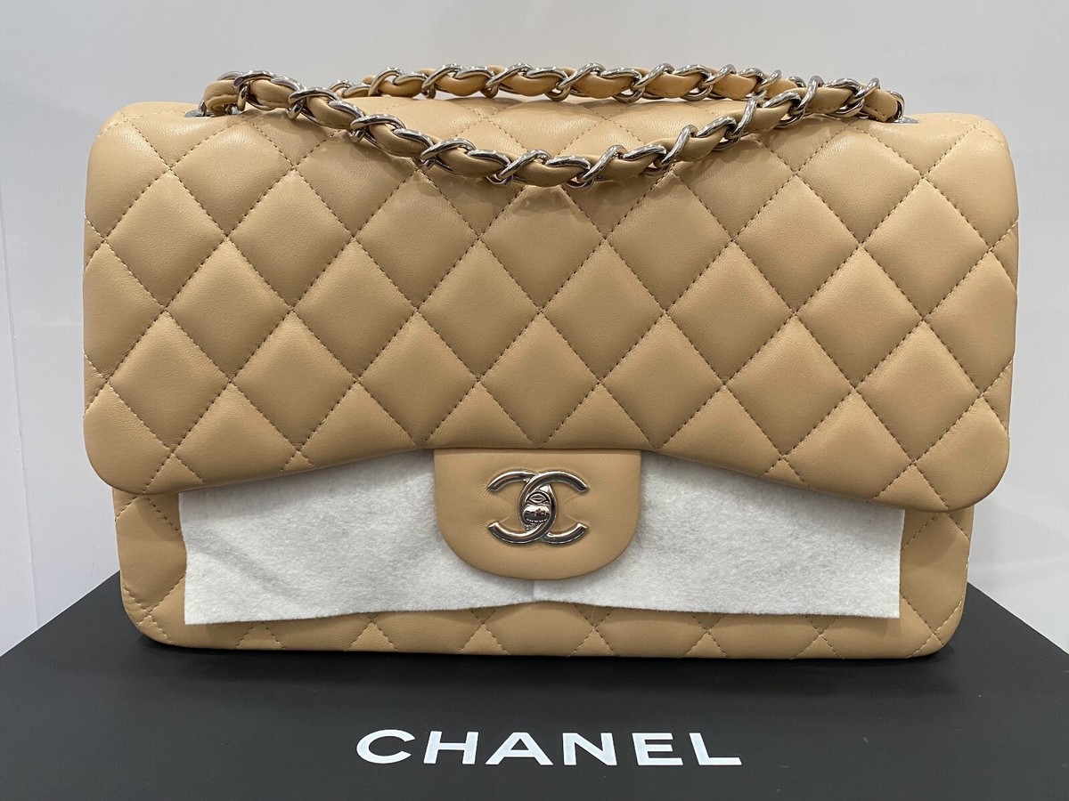 【ヴィンテージ】Rank:S☆Chanel Beige Classic Flap Jumbo Bag 100% AUTHENTIC CHANEL CLASSIC SINGLE FLAP JUMBO BAG BEIGE