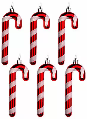 DAVIES PRODUCTS Red White Candy Cane Christmas Tree Bauble Decorations (Set of 6)