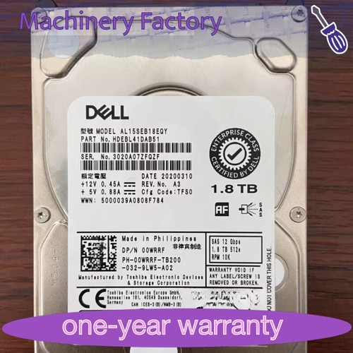 Disque Dur Dell 1.8 To SAS 2.5" - 10 000 Tr/min, 12 Gb/s, Reconditionné Garantie