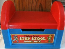 Vintage 1984 Fisher Price Red Blue Step Stool / Seat Mailbox.