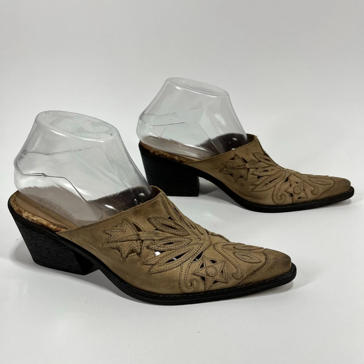 Carlos Santana Rodeo Mules 6 M Brown Leather Western Cowboy Shoes Clogs Boots