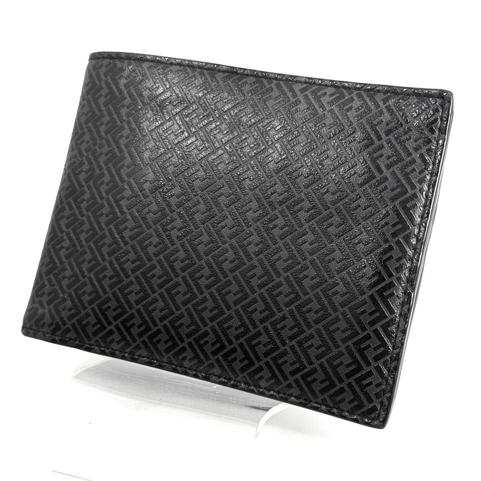 Cartera FENDI Cartera Plegable Billetera Calabacín Billete Cuero Negro Auténtico 112T0209 Foto 2 de 4