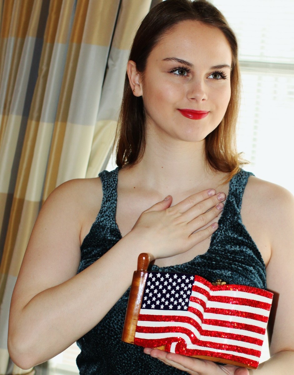 TIMMY WOODS PATRIOTIC USA FLAG PROUD 2B AMERICAN PURSE SWAROVSKI