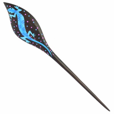 Edle Designer Haarnadel Holz Handarbeit Gecko Design Wood Hairpin HN176