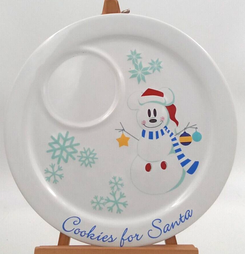 Cookies for Santa Platter Disney Round Mickey Mouse Snowman White Blue Yellow