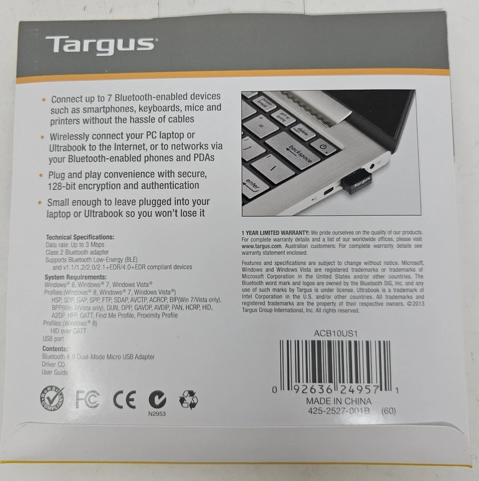 Targus ACB10US1 Dual-Mode Micro USB Adapter Bluetooth 4.0 - Image 2 of 2