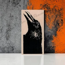 Mounted Rubber Stamp, Raven Looking Up, Raven, Bird, Birds, Halloween, Crow Bird