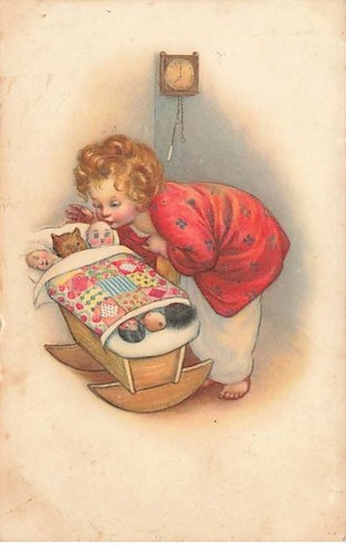Dessin Original Fillette Au Chat - Enfants N°80521 - M.M.Vienne N°85