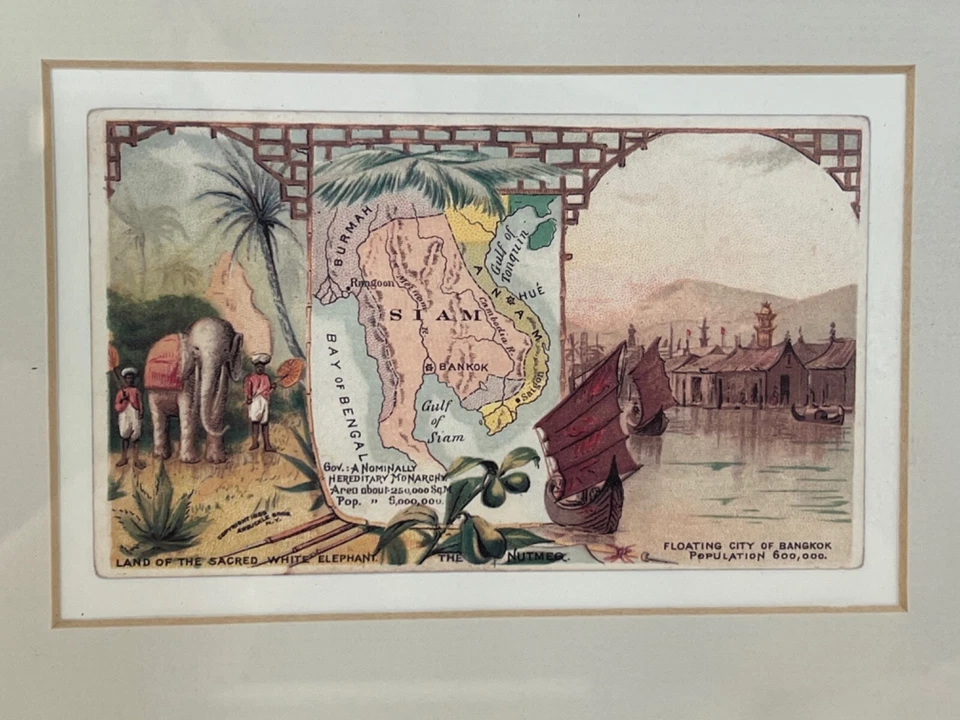 Antique “SIAM” Arbuckle Bros Miniature Map Colored Lithograph Framed - Image 2 of 4