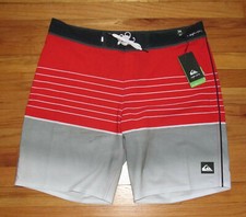 Quiksilver Mens Red Gray Stripe 4 Way Stretch 20" Boardshorts Shorts 30 NWT