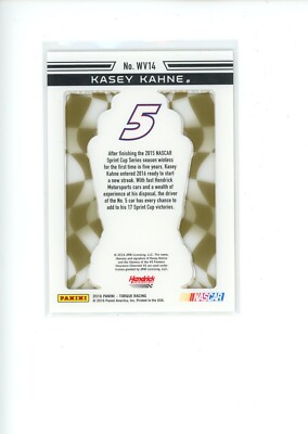 2016 Panini Torque Kasey Kahne #WV14 Winning Vision Gold Parallel