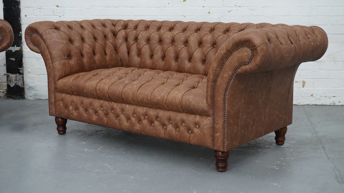 Chesterfield2 Seater Sofa in Brown Leather from Futura Etna