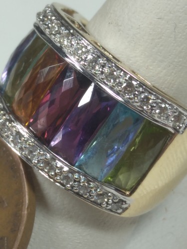 Beautiful LeVian 14K Gold Multi Colored Gemstone & Diamond Ring Size 6 - Picture 3 of 10