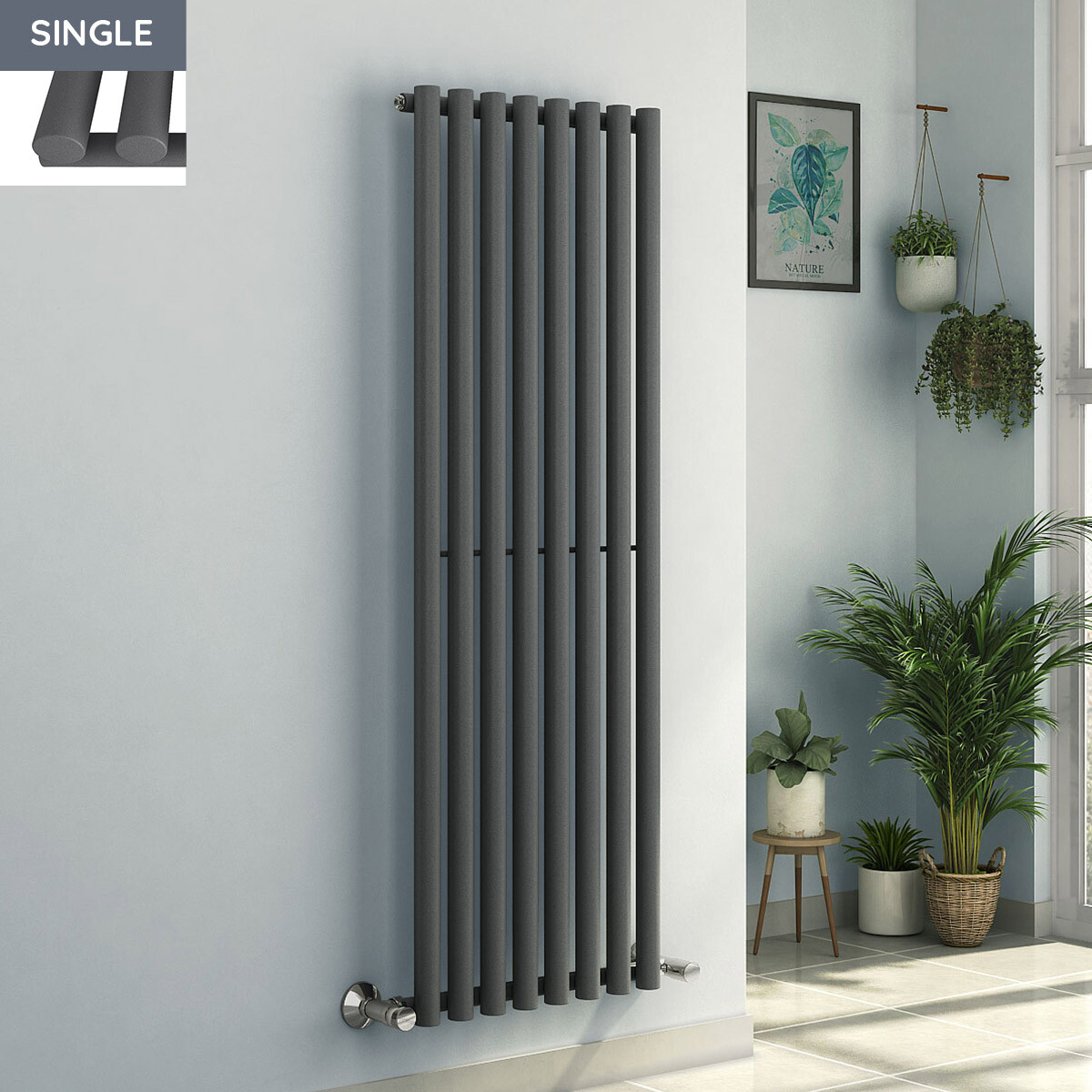 Vertical Modern Designer Radiator Round Tube Single Anthracite 1600x545mm