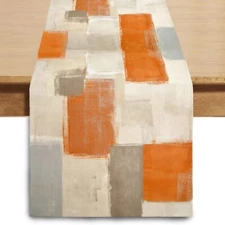 Orange Grey Watercolor Table Runner 72 Inches Long Art Abstract Modern Table Run