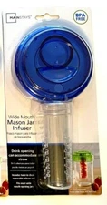 BLUE ~ MASON / BALL JAR DRINK LID WITH REMOVABLE FLAVOR INFUSER INSERT TUBE