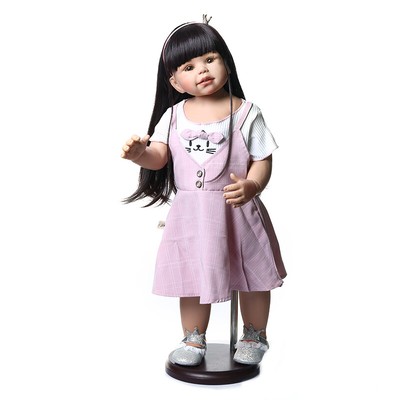 Vinyl Full Body Reborn Toddler Dolls Long Hair Girl Reborn Baby