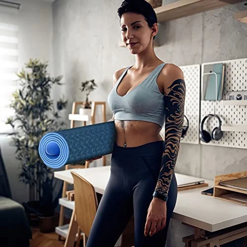1/3 Inch Thick Blue TPE Non-Slip Yoga Mat High-Density 8mm Exercise Mat
