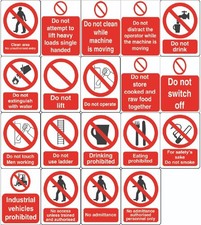 Prohibited Do Not Warning Stickers Peel and stick  Various Designs available