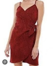 Red Wrap Mini Dress Sleeveless V-Neck Tie Waist Bodycon Cocktail Party Dress 3X