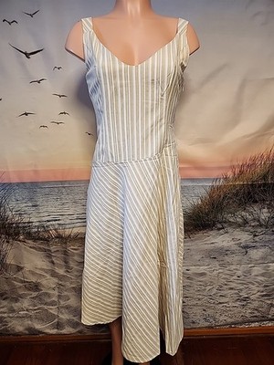 Nwt Commense Women's Midi Dress white Beige Stripes Size Small
