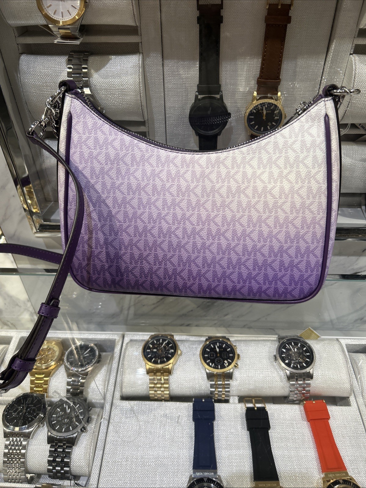 Michael Kors Large Women Pochette Ombré Logo Crossbody Bag Dark Purple + Wallet thumbnail 18