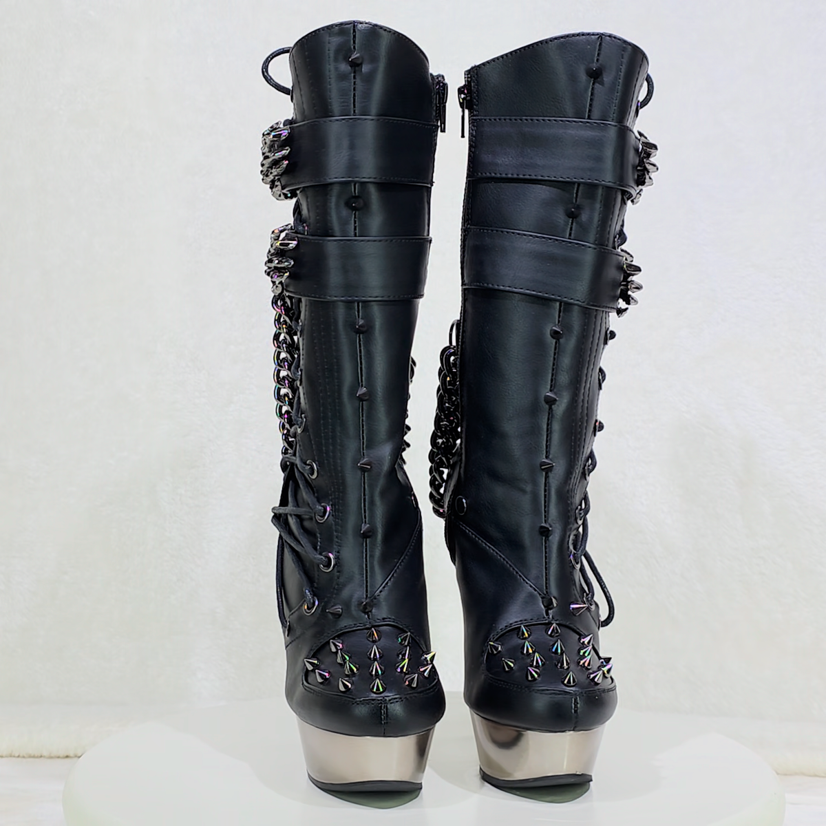 DEMONIA Muerto Bone Heel Chain Cryptic Skeleton Hand Platform Calf
