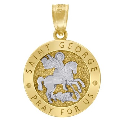 10kt Bicolor Gold Unisex Textur Heiliger Georg Bete für uns religiöser Char Anhänger