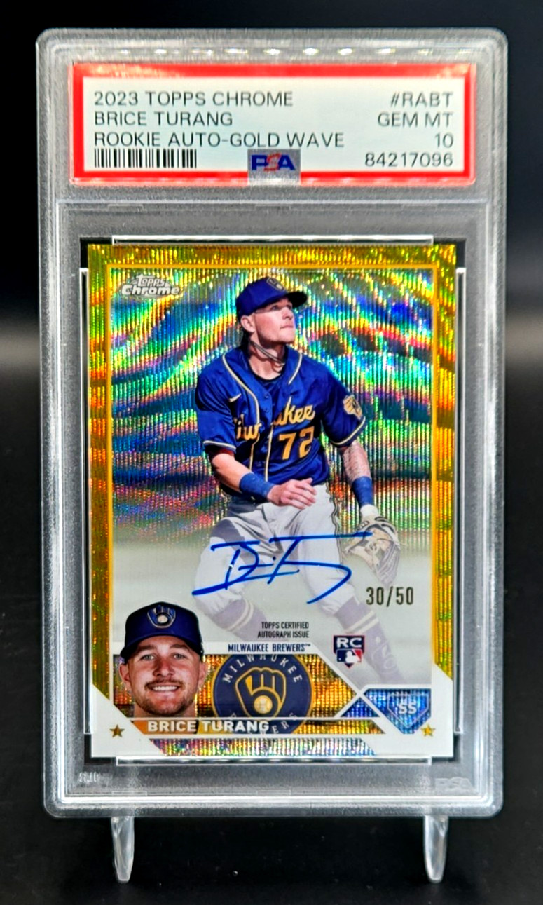2023 Topps Chrome Brice Turang Gold Wave Auto /50 RC Rookie SP SSP PSA 10