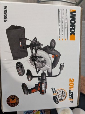 NIB Worx 20V Kit .Drill, Circular Saw  ,Light, 1 Battery And Charger .WX959L