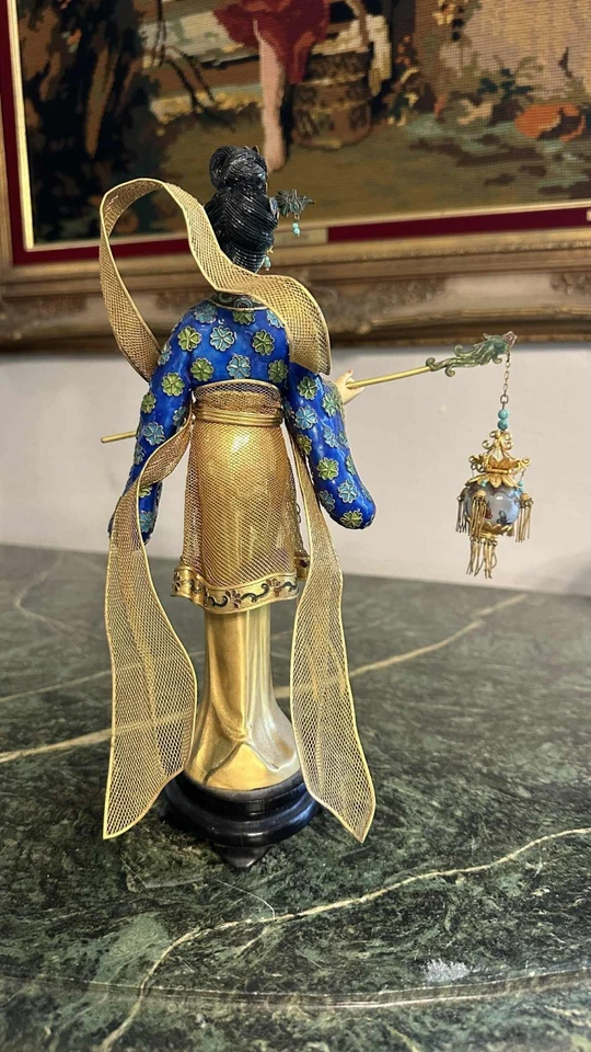 Vintage Chinese Cloisonné Gilt Filigree Lady Lantern Figure Leizu Style 10.25" - Image 2 of 4